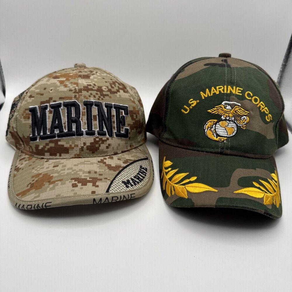 Official Licensed U.S. Marine Hat + Marine Corps Adjustable Ball Caps Lot Of 2